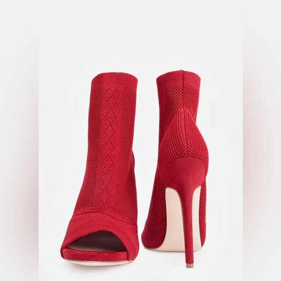 Red Open Toes Booties - Picture 2 of 10